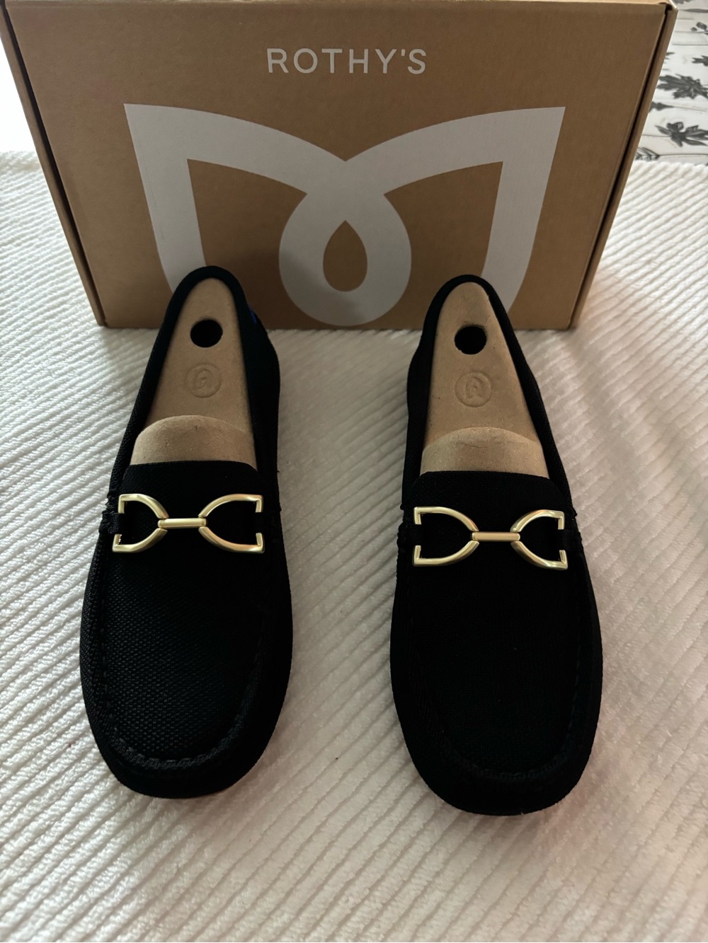 Rothy's Black Loafers with Gold